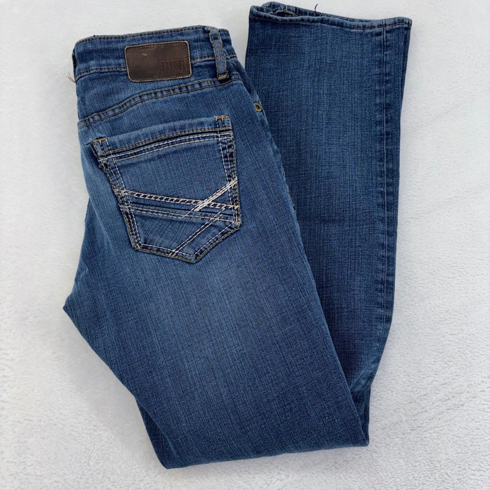 BKE Jake Straight Leg Jeans Medium Wash Distressed Denim Women Size 30